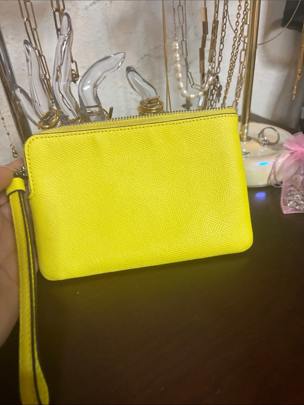 COACH Bright Yellow Leather Wristlet with Silver Logo - Picture 2 of 7